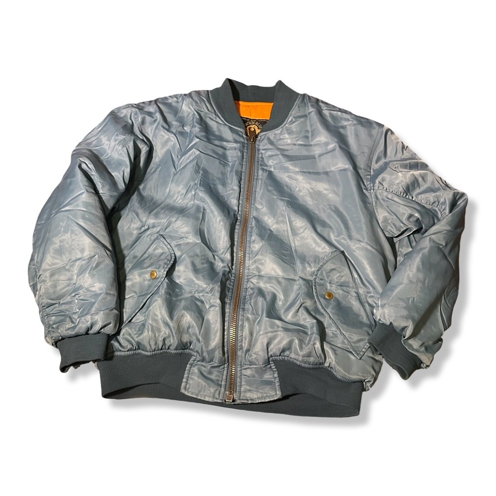 Anchor Blue Bomber Jacket Mens L Blue Excellent MA-1 Flight Padded Full Zip 90s